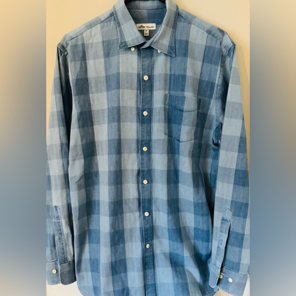 Peter Millar 100% Cotton Shades of‎ Blue Men’s M Long Sleeve Button Down Shirt